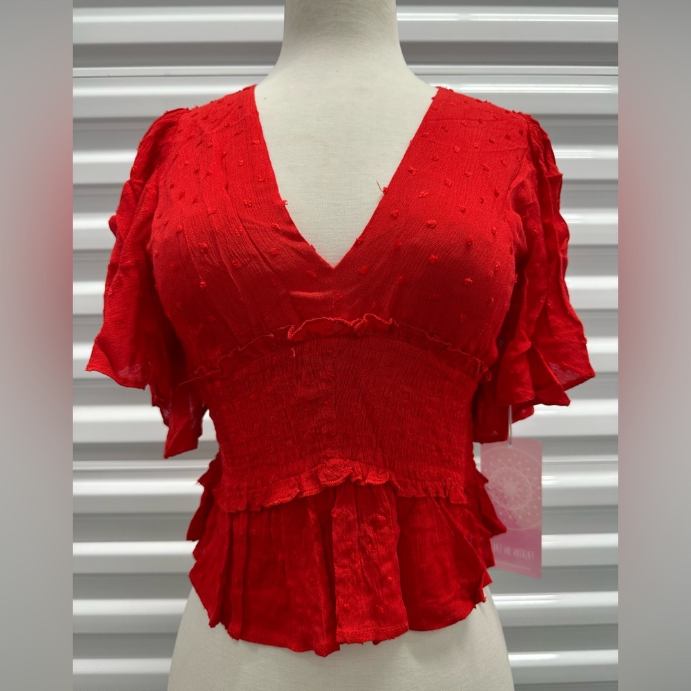 Heart & Hips Red Flutter Sleeve Peplum Blouse